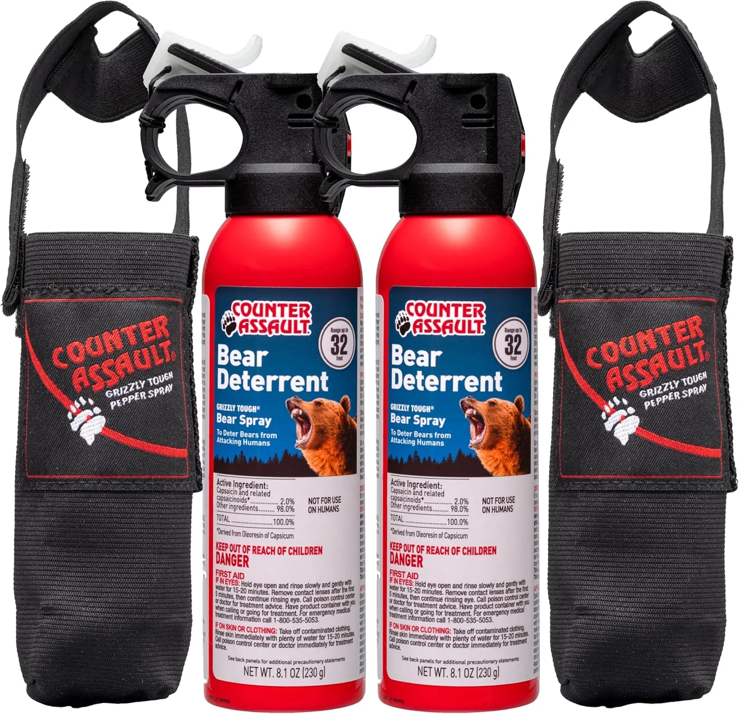 Counter Assault Bear Spray - 2% Capsaicin Bear Deterrent Spray - Bear Pepper Spray for Hiking, Camping, Hunting & More - 8.1 oz (2 Pack)