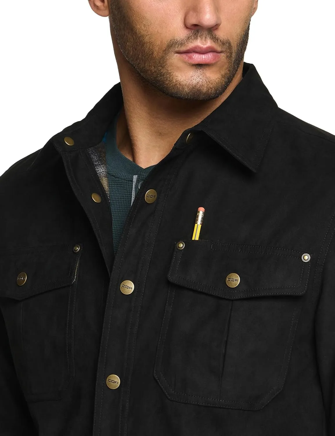 CQR Men's Flannel Lined Shirt Jackets, Long Sleeved Rugged Plaid Cotton Brushed Suede Shirt Jacket