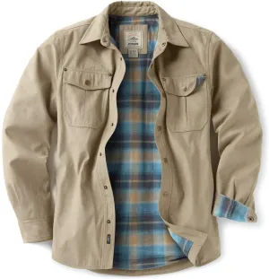 CQR Men's Flannel Lined Shirt Jackets, Long Sleeved Rugged Plaid Cotton Brushed Suede Shirt Jacket