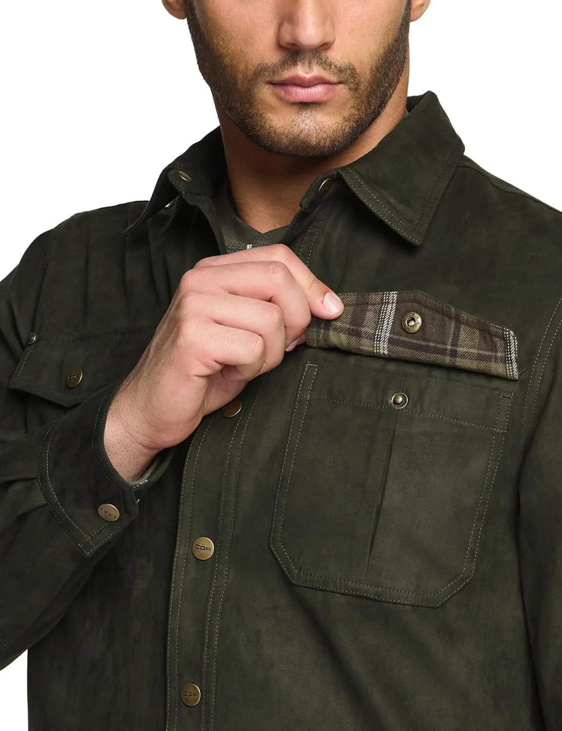 CQR Men's Flannel Lined Shirt Jackets, Long Sleeved Rugged Plaid Cotton Brushed Suede Shirt Jacket