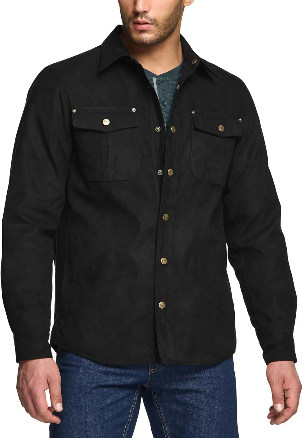 CQR Men's Flannel Lined Shirt Jackets, Long Sleeved Rugged Plaid Cotton Brushed Suede Shirt Jacket