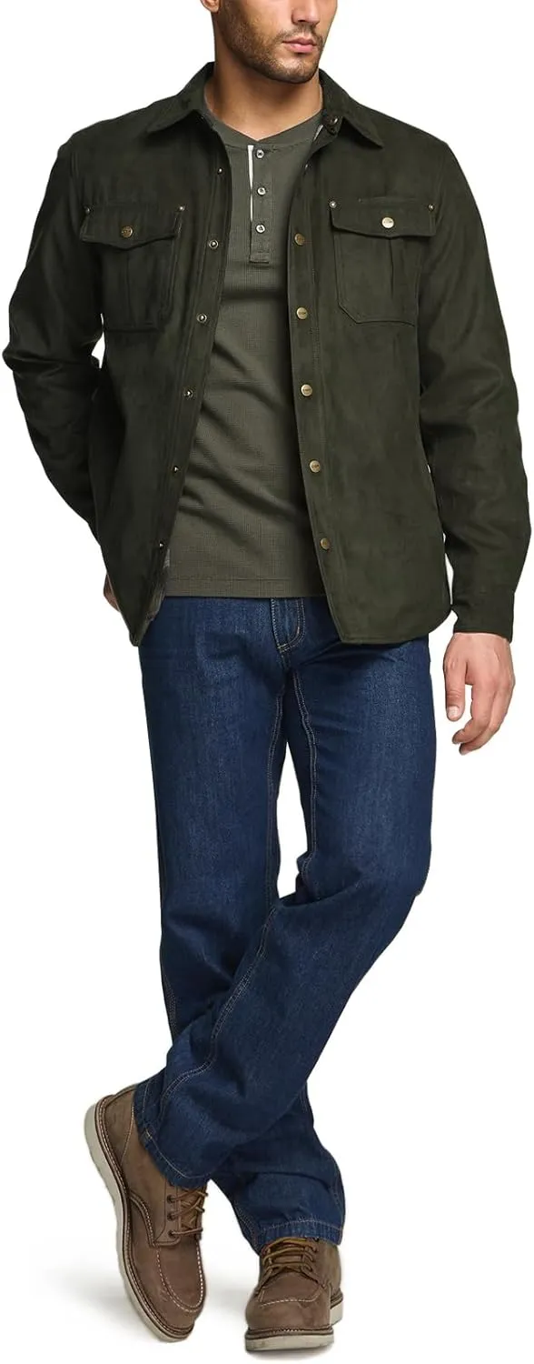 CQR Men's Flannel Lined Shirt Jackets, Long Sleeved Rugged Plaid Cotton Brushed Suede Shirt Jacket