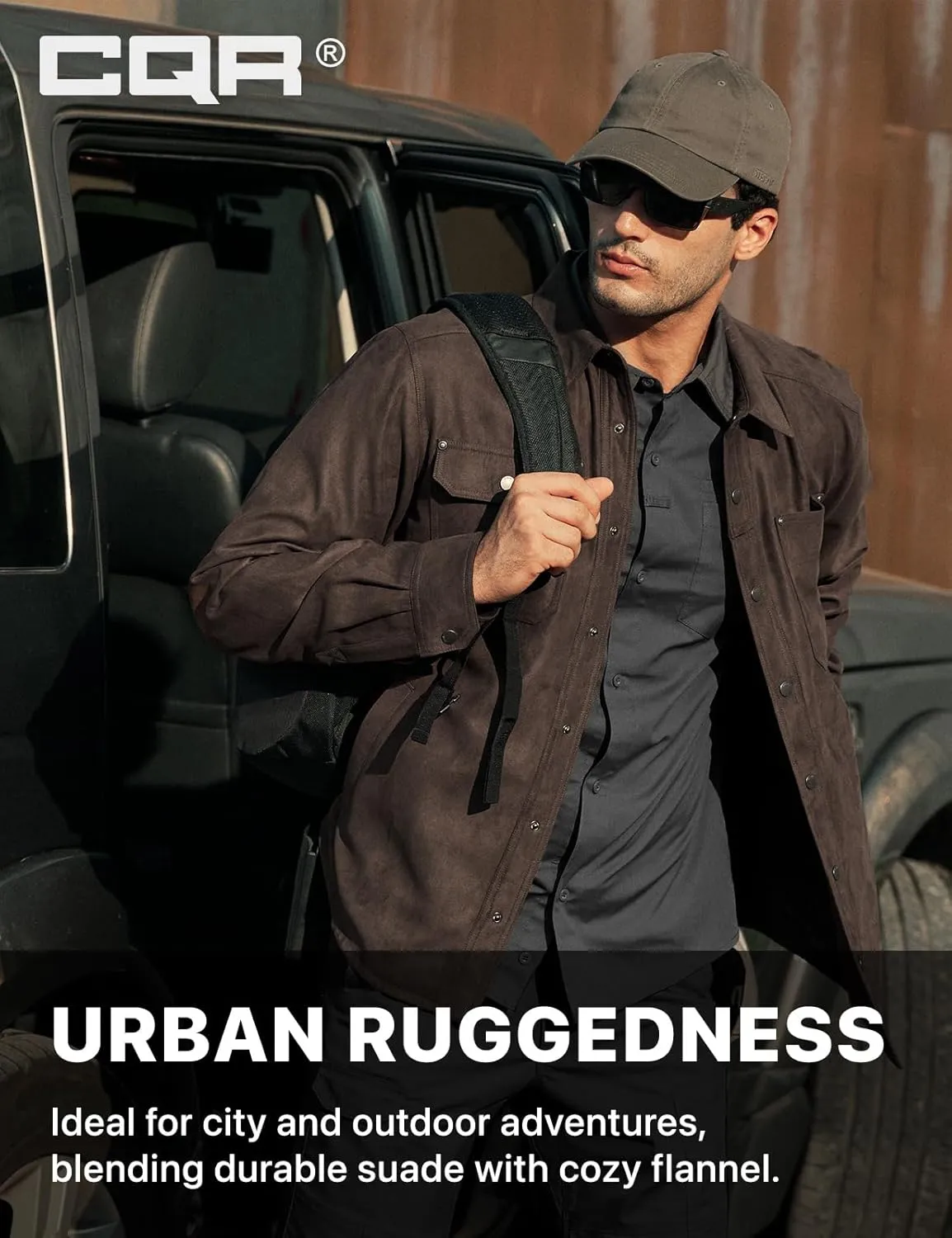 CQR Men's Flannel Lined Shirt Jackets, Long Sleeved Rugged Plaid Cotton Brushed Suede Shirt Jacket