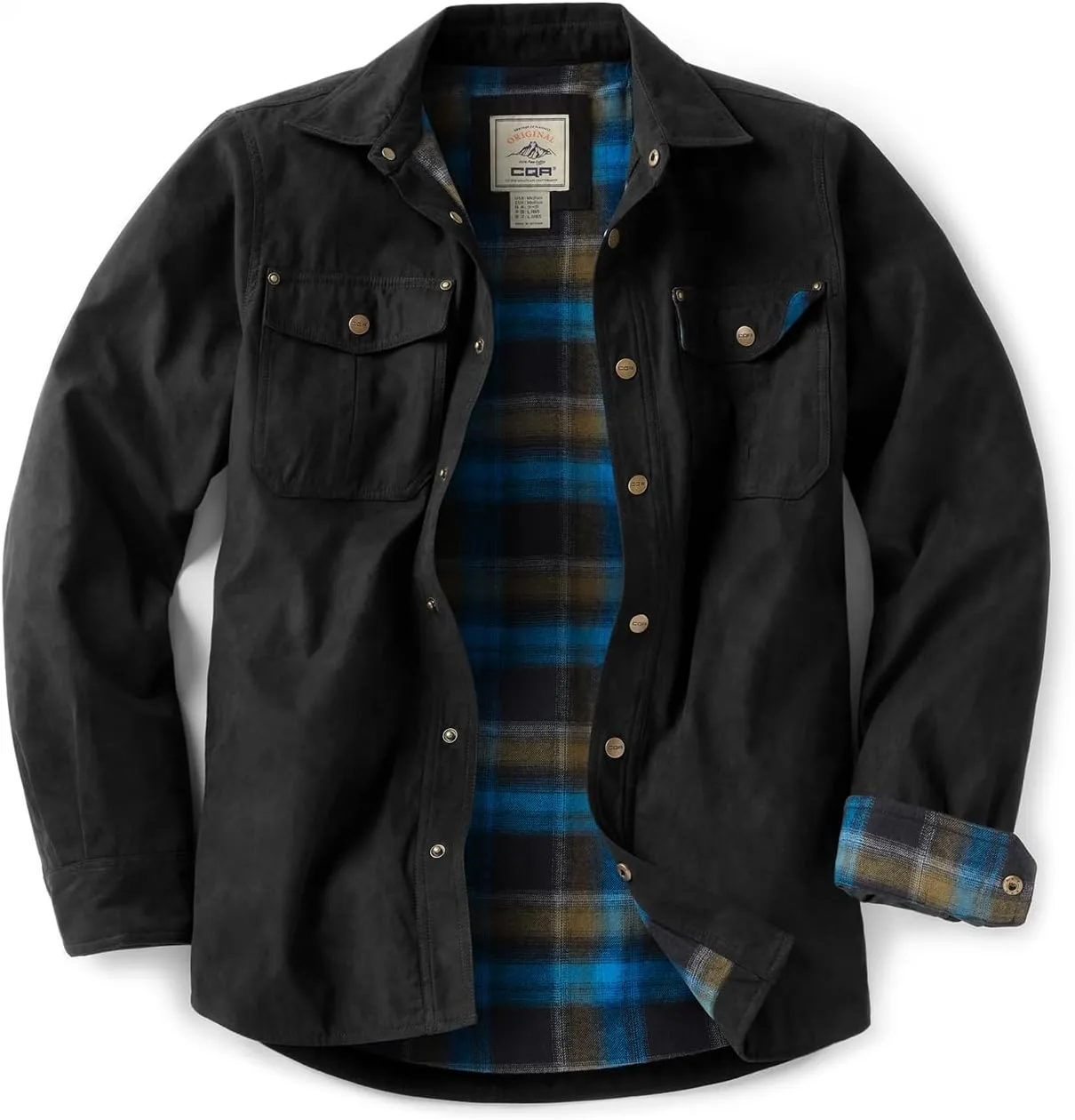 CQR Men's Flannel Lined Shirt Jackets, Long Sleeved Rugged Plaid Cotton Brushed Suede Shirt Jacket