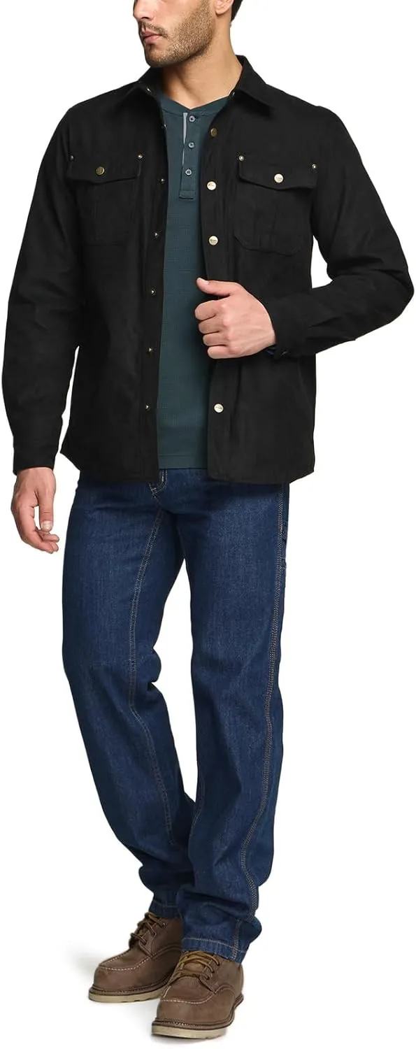 CQR Men's Flannel Lined Shirt Jackets, Long Sleeved Rugged Plaid Cotton Brushed Suede Shirt Jacket