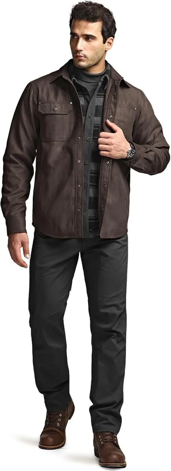 CQR Men's Flannel Lined Shirt Jackets, Long Sleeved Rugged Plaid Cotton Brushed Suede Shirt Jacket