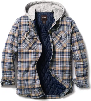 CQR Men's Quilted Lined Flannel Hooded Shirt Jacket, Soft Warm Long Sleeve Outdoor Cotton Plaid Shirt Jackets