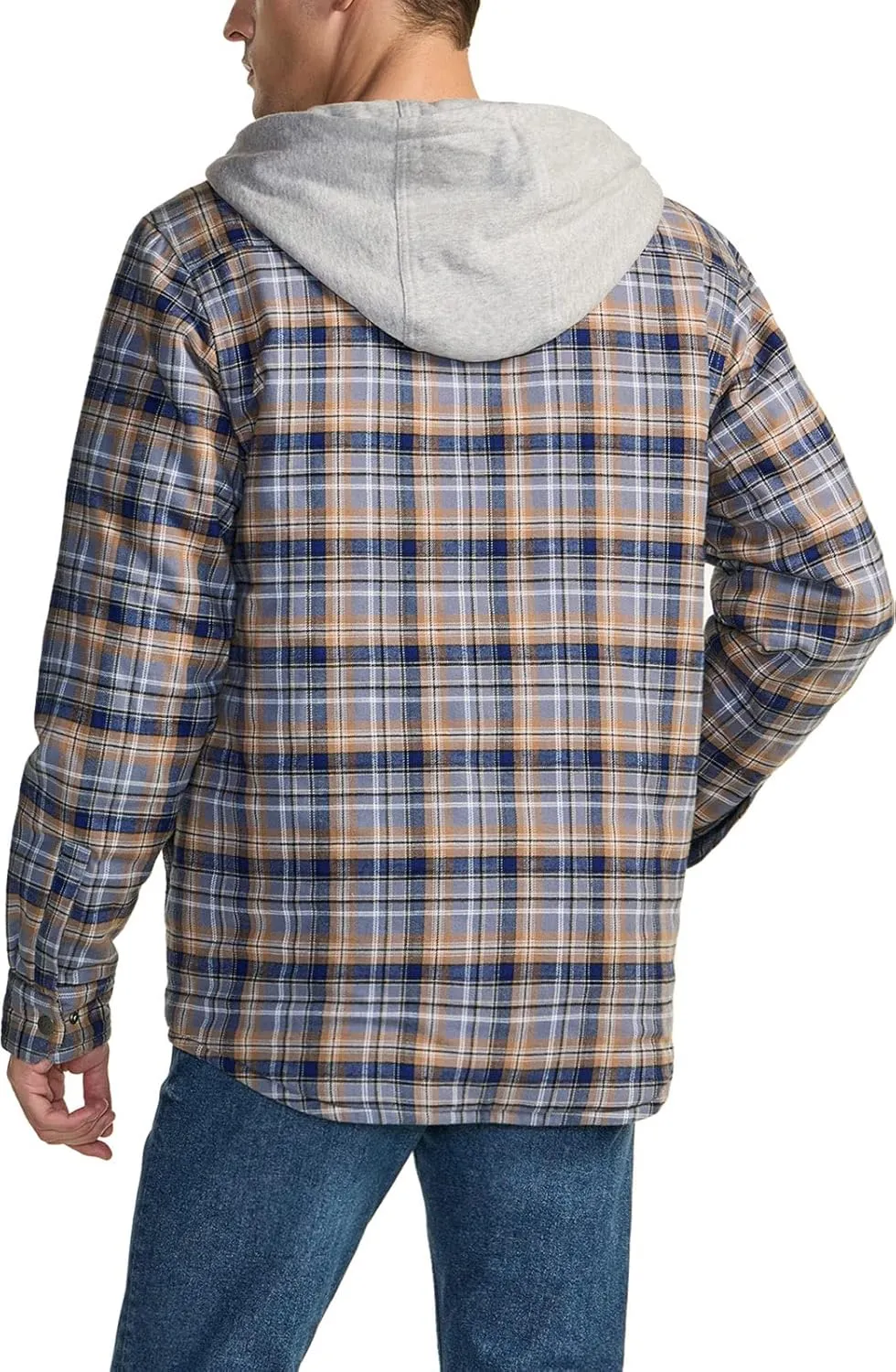 CQR Men's Quilted Lined Flannel Hooded Shirt Jacket, Soft Warm Long Sleeve Outdoor Cotton Plaid Shirt Jackets