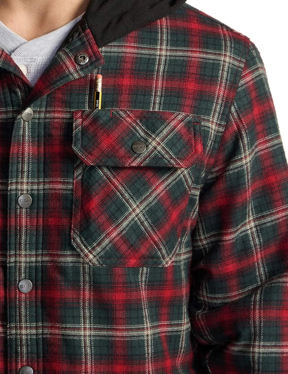 CQR Men's Quilted Lined Flannel Hooded Shirt Jacket, Soft Warm Long Sleeve Outdoor Cotton Plaid Shirt Jackets