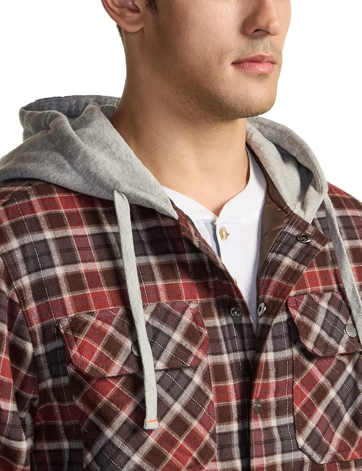 CQR Men's Quilted Lined Flannel Hooded Shirt Jacket, Soft Warm Long Sleeve Outdoor Cotton Plaid Shirt Jackets