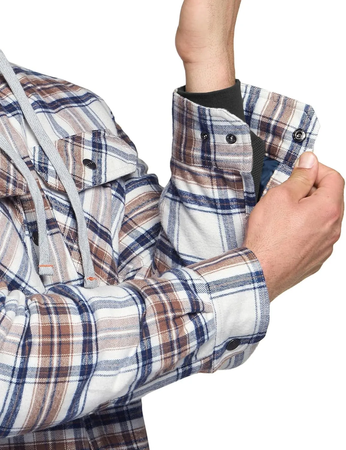CQR Men's Quilted Lined Flannel Hooded Shirt Jacket, Soft Warm Long Sleeve Outdoor Cotton Plaid Shirt Jackets