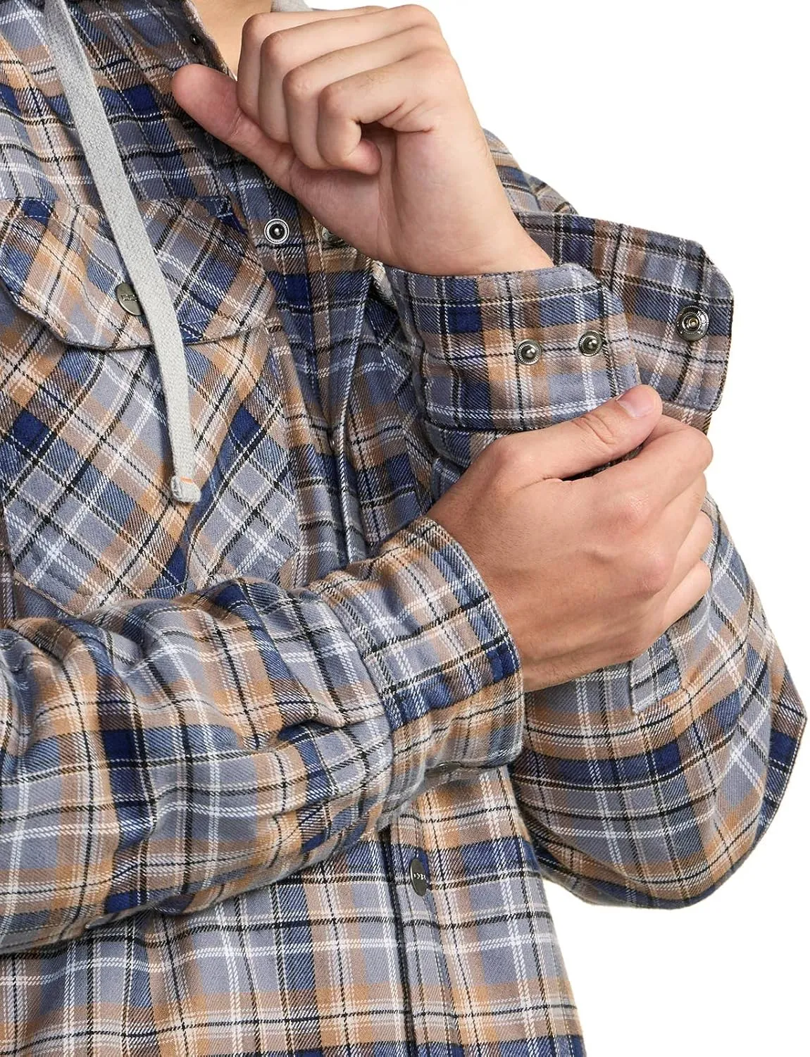 CQR Men's Quilted Lined Flannel Hooded Shirt Jacket, Soft Warm Long Sleeve Outdoor Cotton Plaid Shirt Jackets