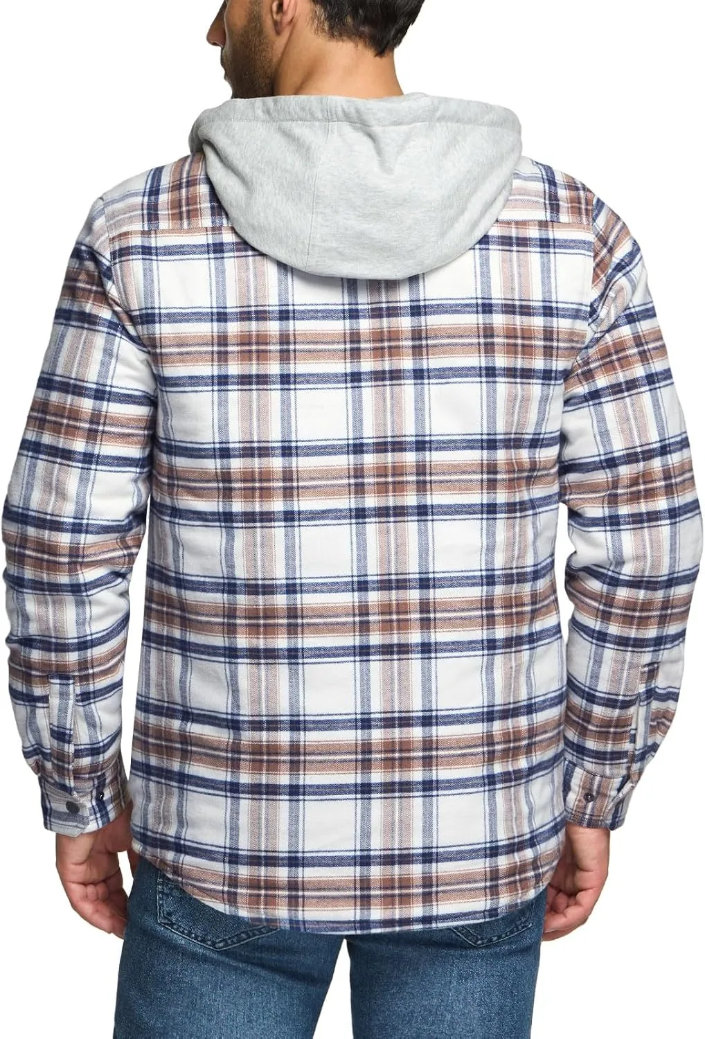 CQR Men's Quilted Lined Flannel Hooded Shirt Jacket, Soft Warm Long Sleeve Outdoor Cotton Plaid Shirt Jackets
