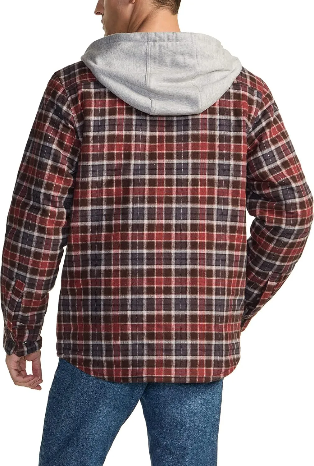 CQR Men's Quilted Lined Flannel Hooded Shirt Jacket, Soft Warm Long Sleeve Outdoor Cotton Plaid Shirt Jackets