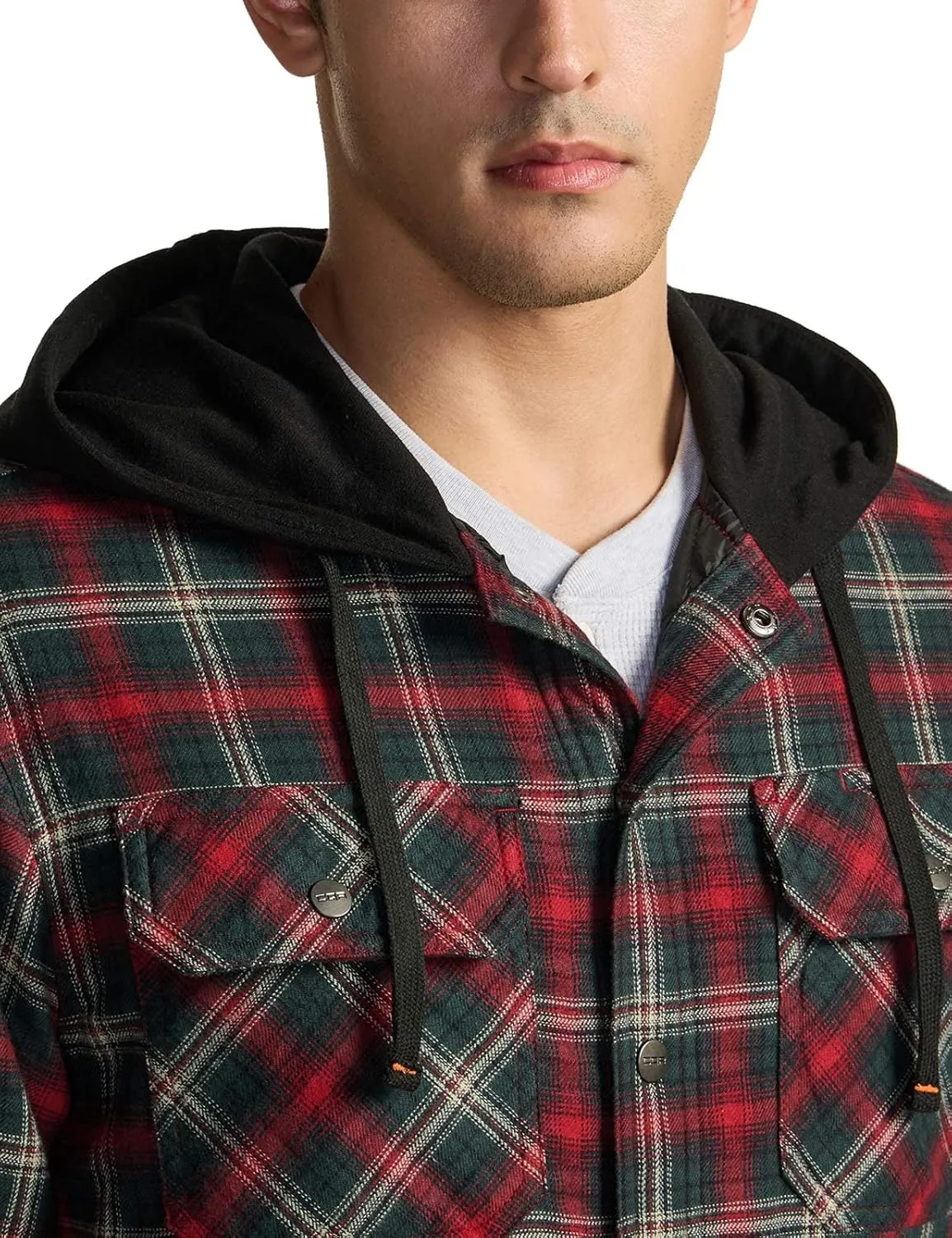 CQR Men's Quilted Lined Flannel Hooded Shirt Jacket, Soft Warm Long Sleeve Outdoor Cotton Plaid Shirt Jackets