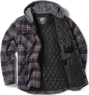CQR Men's Quilted Lined Flannel Hooded Shirt Jacket, Soft Warm Long Sleeve Outdoor Cotton Plaid Shirt Jackets