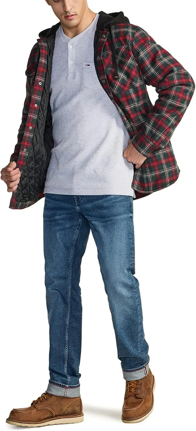 CQR Men's Quilted Lined Flannel Hooded Shirt Jacket, Soft Warm Long Sleeve Outdoor Cotton Plaid Shirt Jackets