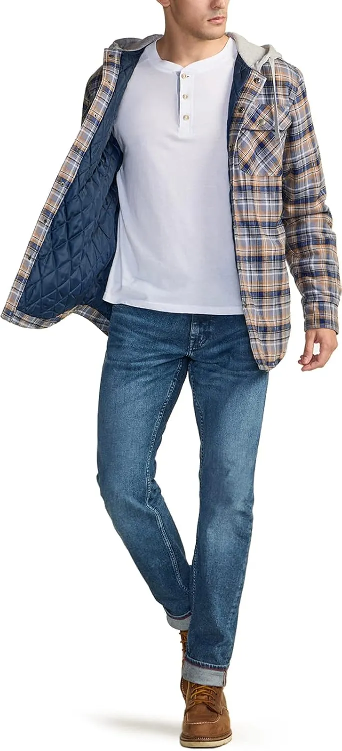 CQR Men's Quilted Lined Flannel Hooded Shirt Jacket, Soft Warm Long Sleeve Outdoor Cotton Plaid Shirt Jackets