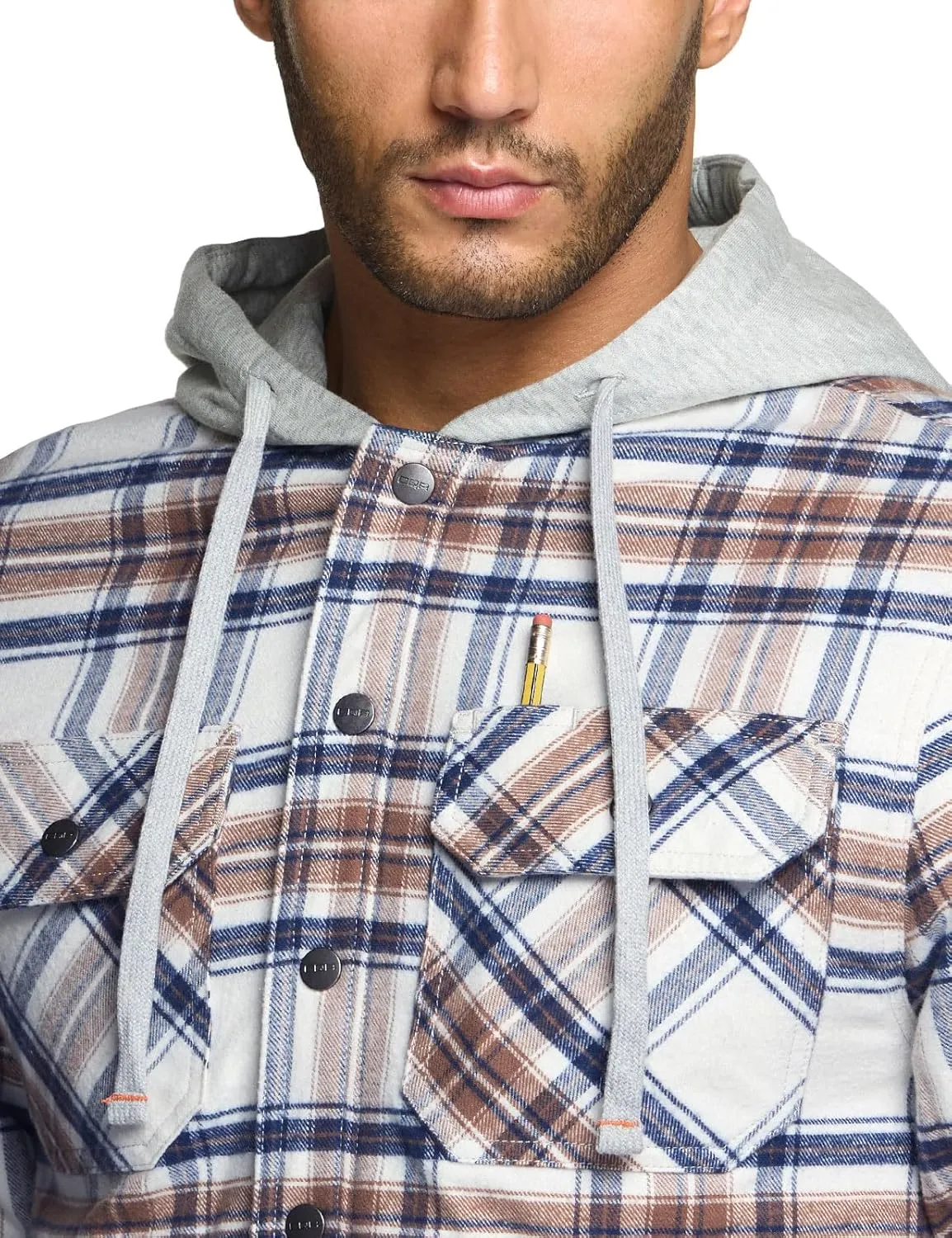CQR Men's Quilted Lined Flannel Hooded Shirt Jacket, Soft Warm Long Sleeve Outdoor Cotton Plaid Shirt Jackets