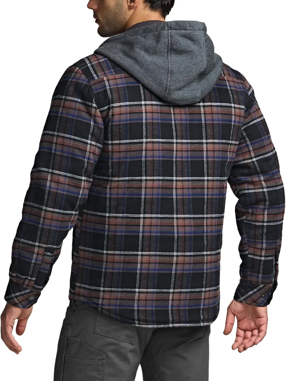 CQR Men's Quilted Lined Flannel Hooded Shirt Jacket, Soft Warm Long Sleeve Outdoor Cotton Plaid Shirt Jackets