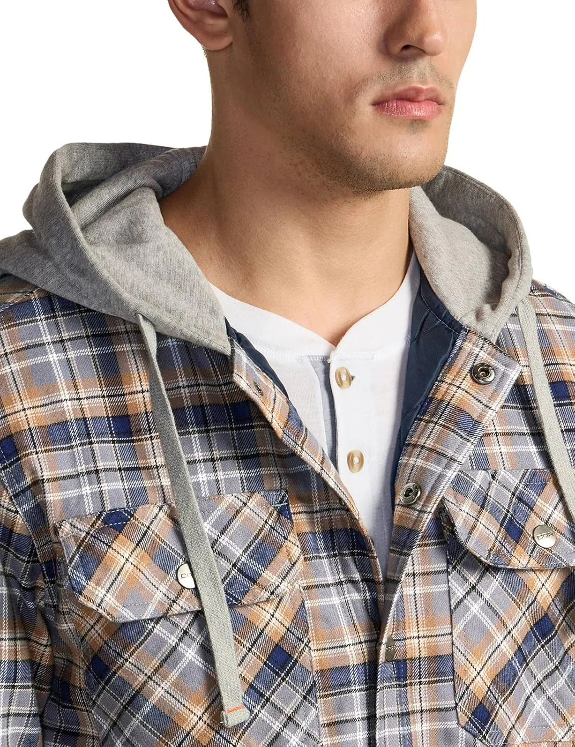CQR Men's Quilted Lined Flannel Hooded Shirt Jacket, Soft Warm Long Sleeve Outdoor Cotton Plaid Shirt Jackets