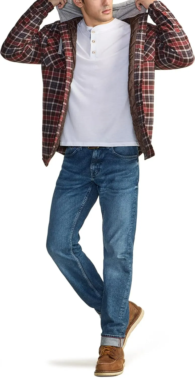 CQR Men's Quilted Lined Flannel Hooded Shirt Jacket, Soft Warm Long Sleeve Outdoor Cotton Plaid Shirt Jackets