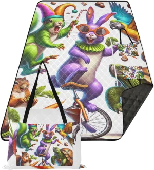 Crazy Funny Animals no Sand Beach Blanket Waterproof, Outdoor Blankets for Grass Cute Picnic Blanket Mat Foldable, 118" x 80"
