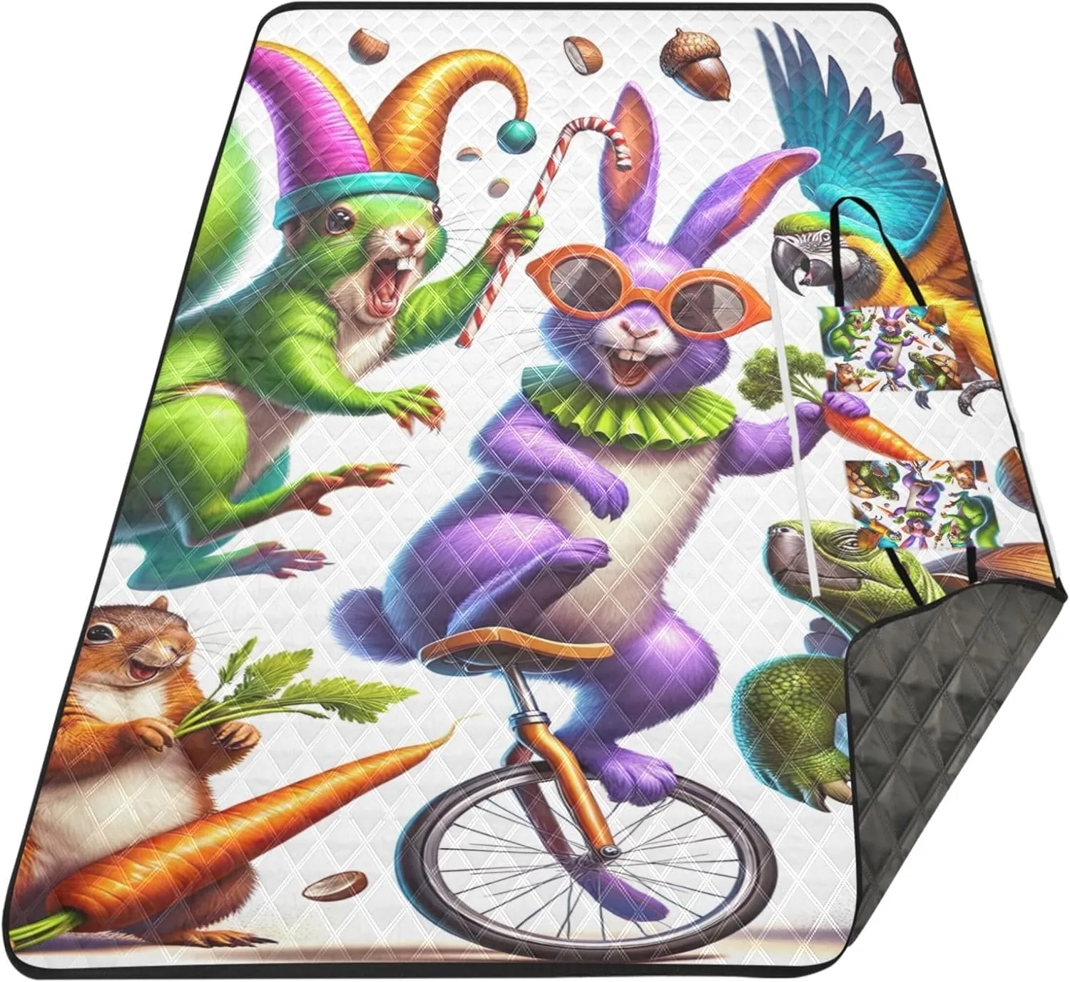 Crazy Funny Animals no Sand Beach Blanket Waterproof, Outdoor Blankets for Grass Cute Picnic Blanket Mat Foldable, 118" x 80"