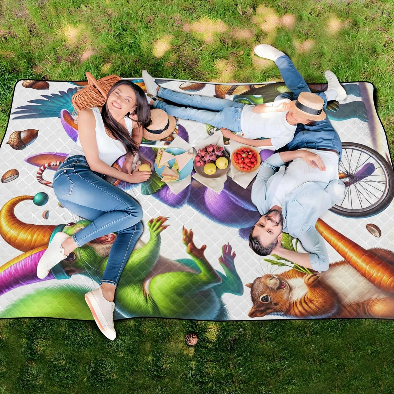 Crazy Funny Animals no Sand Beach Blanket Waterproof, Outdoor Blankets for Grass Cute Picnic Blanket Mat Foldable, 118" x 80"