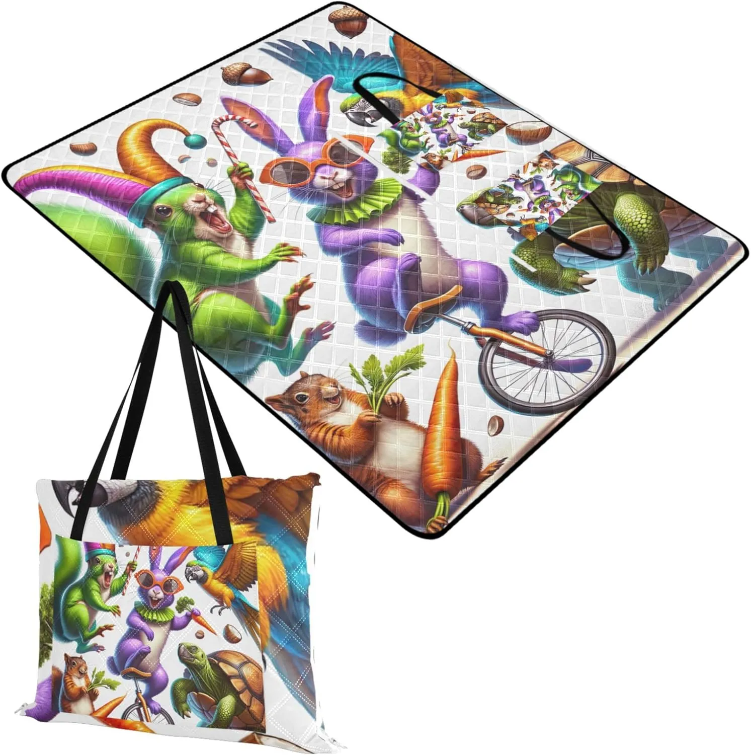 Crazy Funny Animals no Sand Beach Blanket Waterproof, Outdoor Blankets for Grass Cute Picnic Blanket Mat Foldable, 118" x 80"