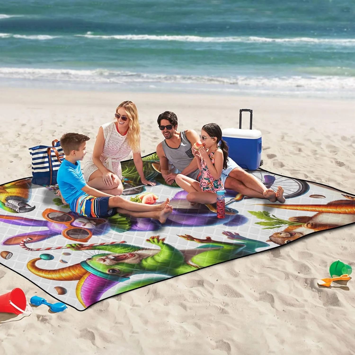 Crazy Funny Animals no Sand Beach Blanket Waterproof, Outdoor Blankets for Grass Cute Picnic Blanket Mat Foldable, 118" x 80"