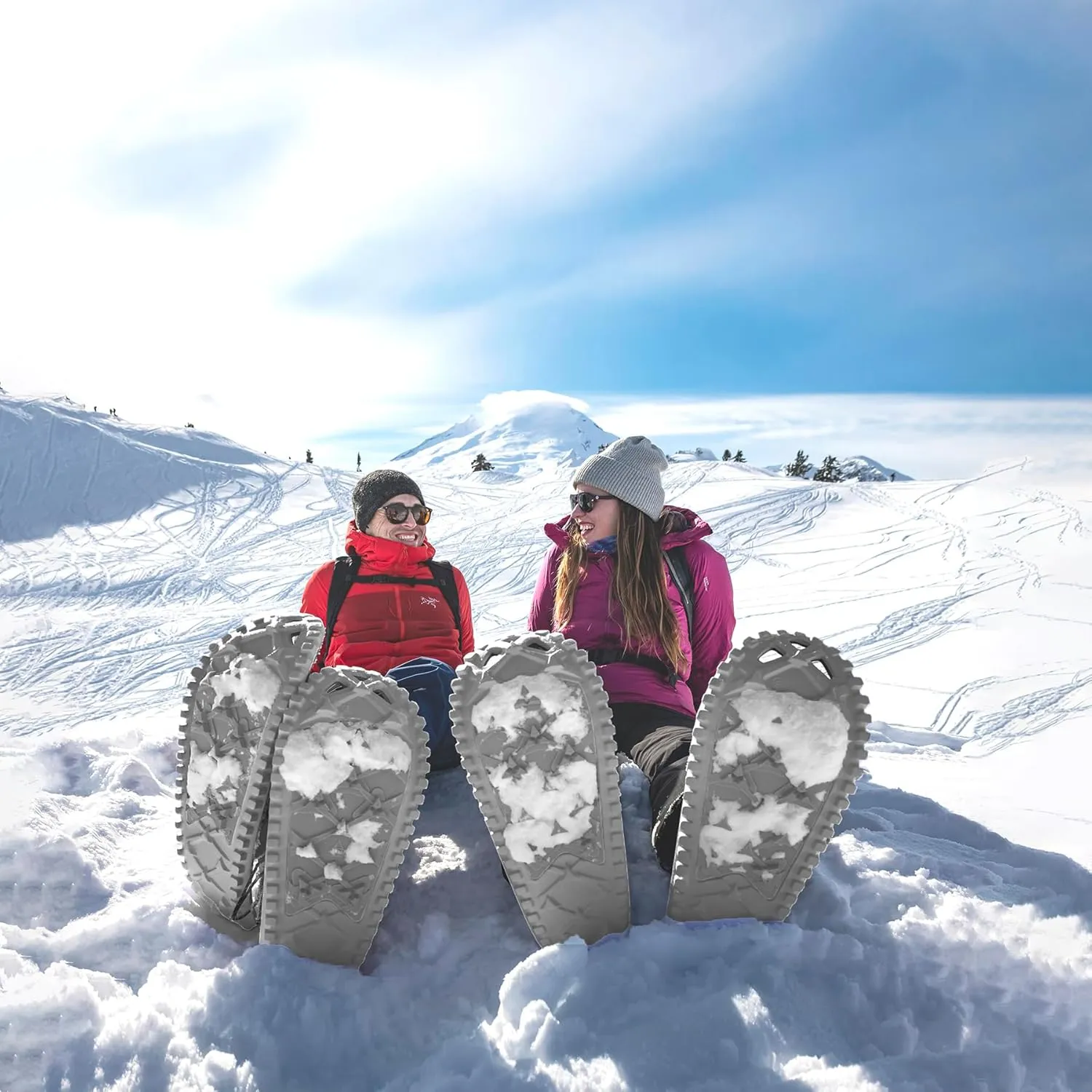 Crescent Moon Eco Eva Unisex Adult Ultralight Biodegradable EVA Foam Snowshoe Bundle for Men, Women and Youth with Rocker Cloud Deck, Ice Spikes & Trekking Poles and Bag