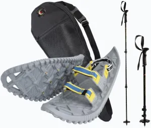 Crescent Moon Eco Eva Unisex Adult Ultralight Biodegradable EVA Foam Snowshoe Bundle for Men, Women and Youth with Rocker Cloud Deck, Ice Spikes & Trekking Poles and Bag