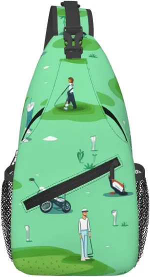 Cross Chest Bag Diagonally for Men and Women - Lightweight and Durable with High Storage Capacity golf on the lawn Prints, Black, One Size
