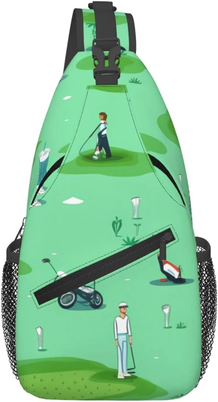 Cross Chest Bag Diagonally for Men and Women - Lightweight and Durable with High Storage Capacity golf on the lawn Prints, Black, One Size