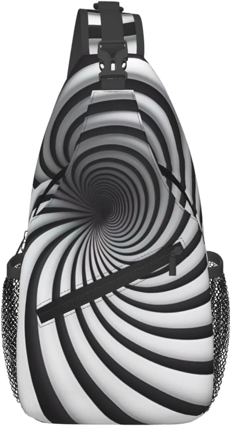 Cross Chest Bag Diagonally for Men and Women - Lightweight and Durable with High Storage Capacity spiral optical illusion gif Pattern, Black, One Size
