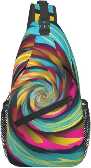 Cross Chest Bag Diagonally for Men and Women - Lightweight and Durable with High Storage Capacity spiral optical illusion gif Printing, Black, One Size