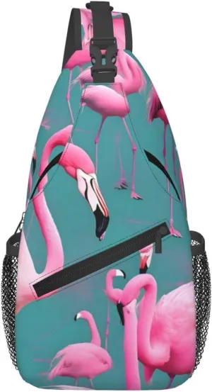Cross Chest Bag Diagonally - Quality, Durable, and Spacious Shoulder Bag for Men and Women A flock of flamingos Pattern