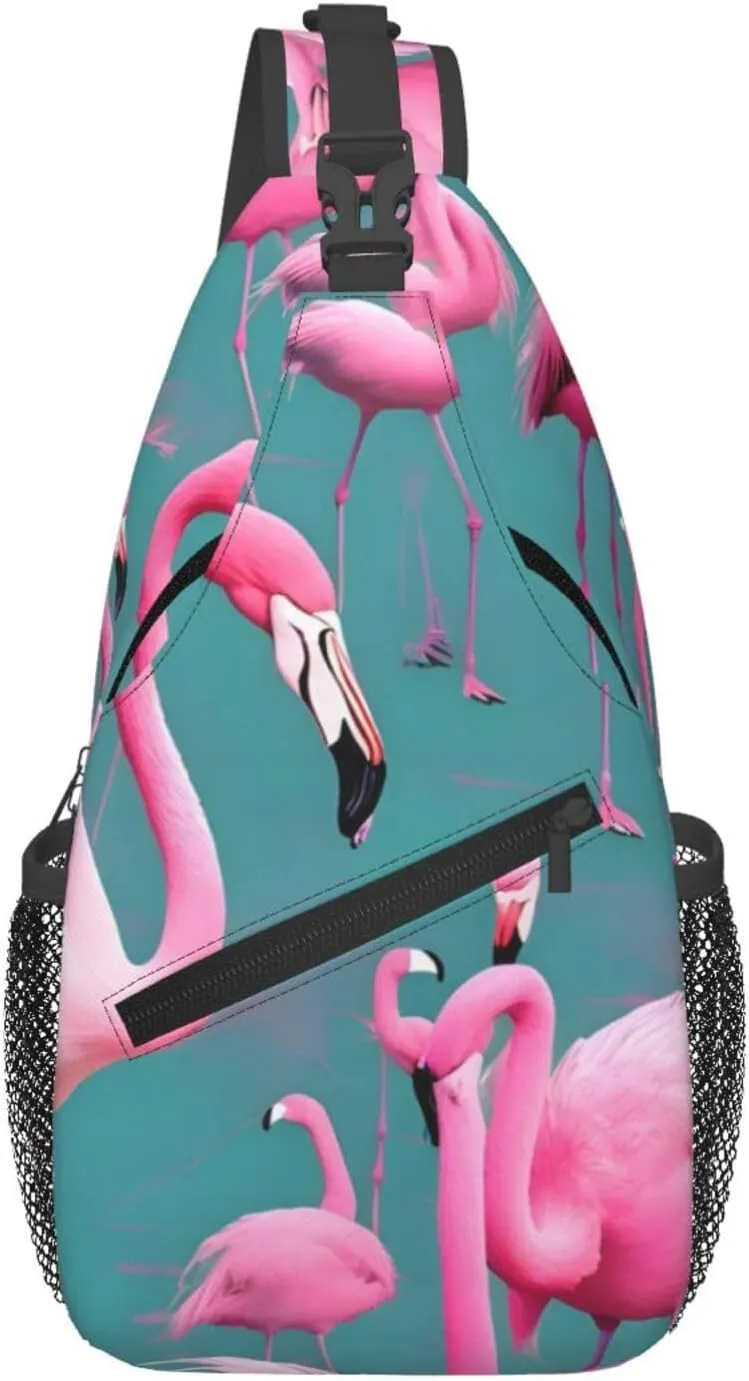 Cross Chest Bag Diagonally - Quality, Durable, and Spacious Shoulder Bag for Men and Women A flock of flamingos Pattern