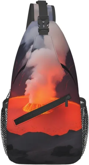 Cross Chest Bag Diagonally - Quality, Durable, and Spacious Shoulder Bag for Men and Women Kilauea Volcano Prints