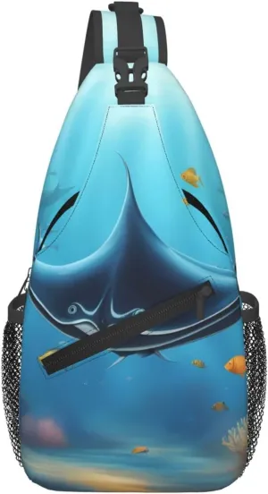 Cross Chest Bag Diagonally - Quality, Durable, and Spacious Shoulder Bag for Men and Women Manta Ray and Fish Pattern
