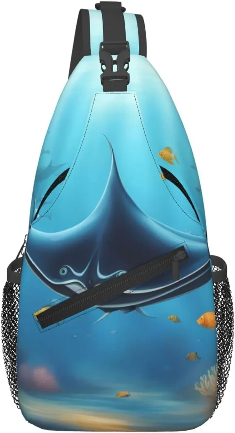 Cross Chest Bag Diagonally - Quality, Durable, and Spacious Shoulder Bag for Men and Women Manta Ray and Fish Pattern