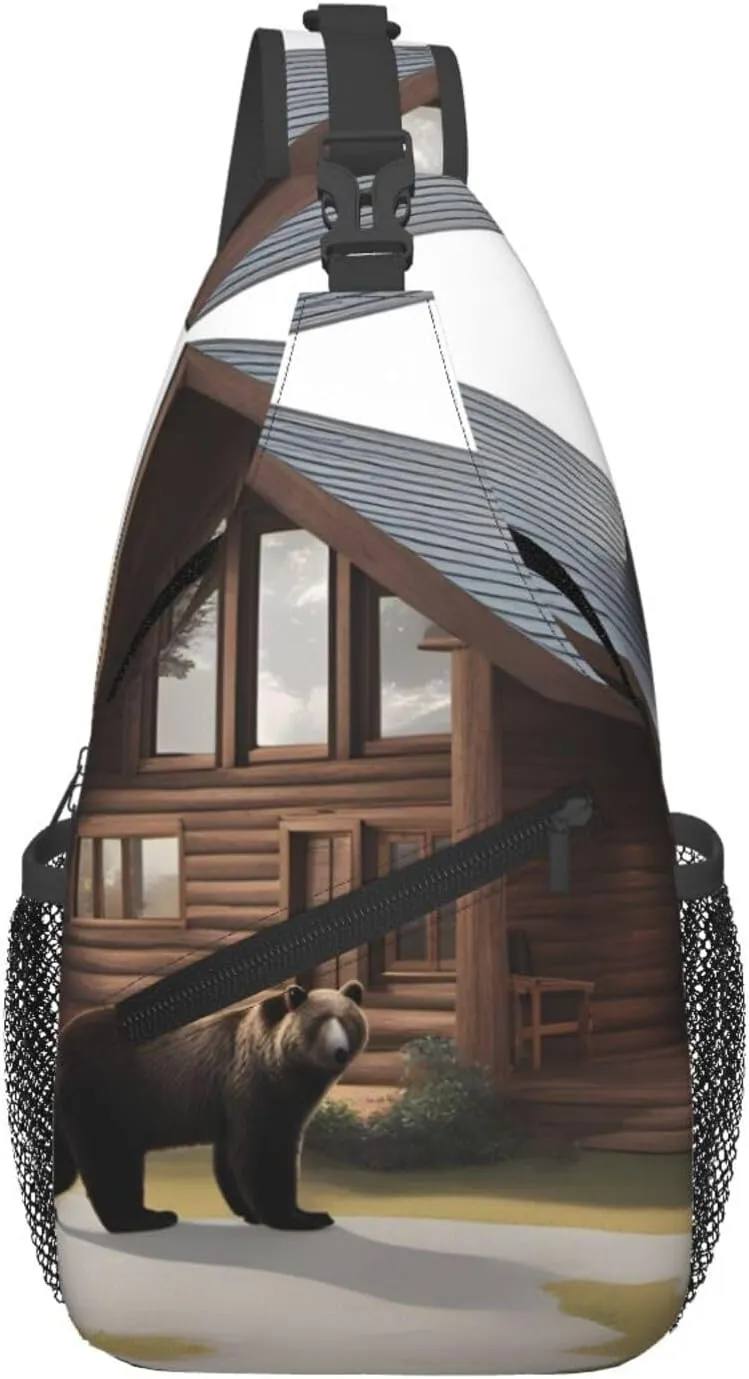 Cross Chest Bag Diagonally - Quality, Durable, and Spacious Shoulder Bag for Men and Women Rustic Lodge Bear Printing