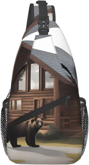 Cross Chest Bag Diagonally - Quality, Durable, and Spacious Shoulder Bag for Men and Women Rustic Lodge Bear Printing