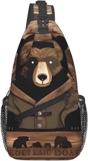 Cross Chest Bag Diagonally - Quality, Durable, and Spacious Shoulder Bag for Men and Women Rustic Lodge Bear Prints