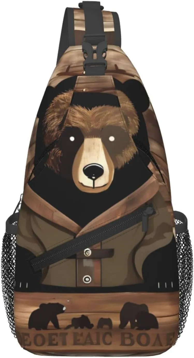 Cross Chest Bag Diagonally - Quality, Durable, and Spacious Shoulder Bag for Men and Women Rustic Lodge Bear Prints