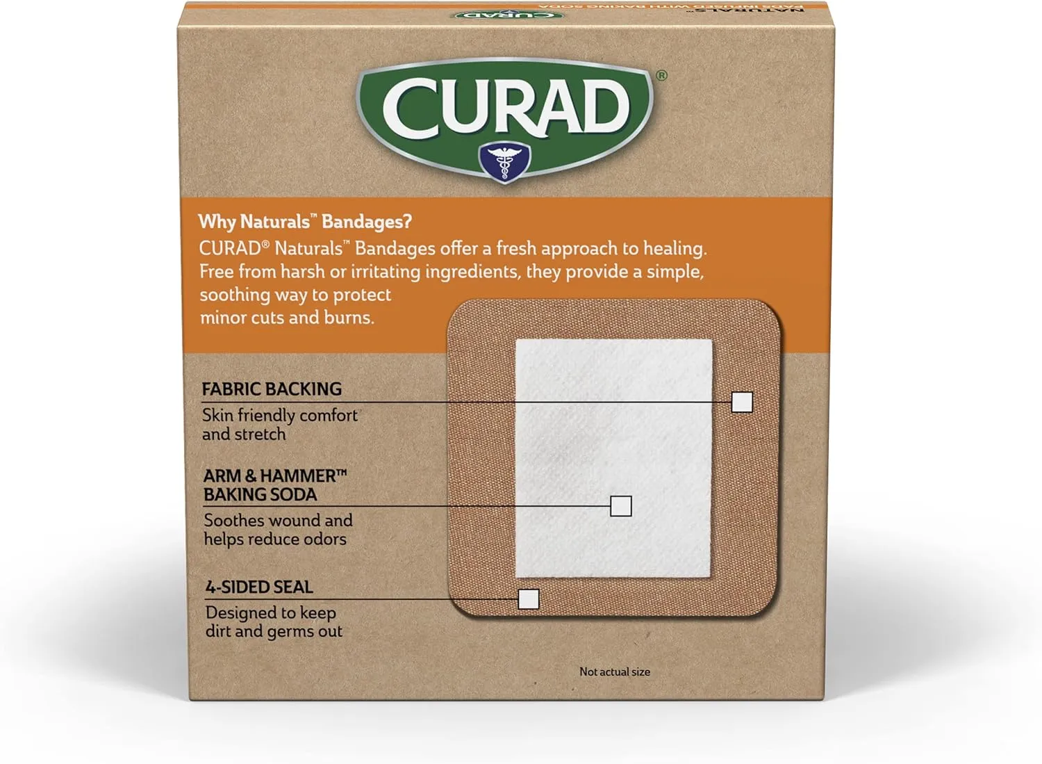 CURAD Naturals ARM & Hammer Baking Soda Adhesive Pads 4" x 4", Individually Wrapped Sterile Bandage, FirstAid Kit Essential, Protects Scrapes and Cuts, Absorbent andSelf-Adhesive, 6-Count-4 Boxes