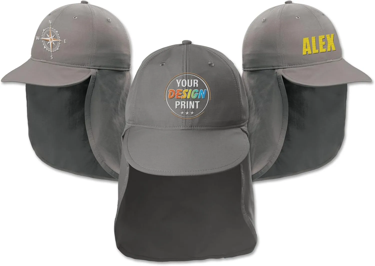Custom Embroidered Sun Hat Ear&Neck Flap Adjustable UPF 30  UV Protection Hiking Safari Fishing Hats for Women and Men
