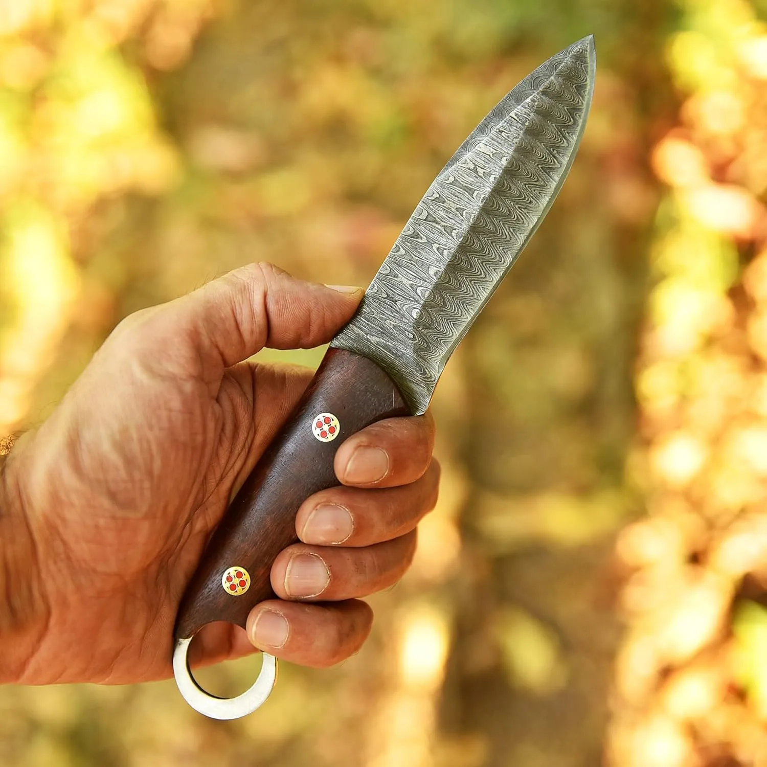 Custom Handmade Fixed Blade Hunting Knife - 9 Inch hand Forged Full Tang Knives For Hunting, Outdoor Camping, Hiking, Fishing, Bushcraft Knives With Leather Sheath. (Damascus - 1)