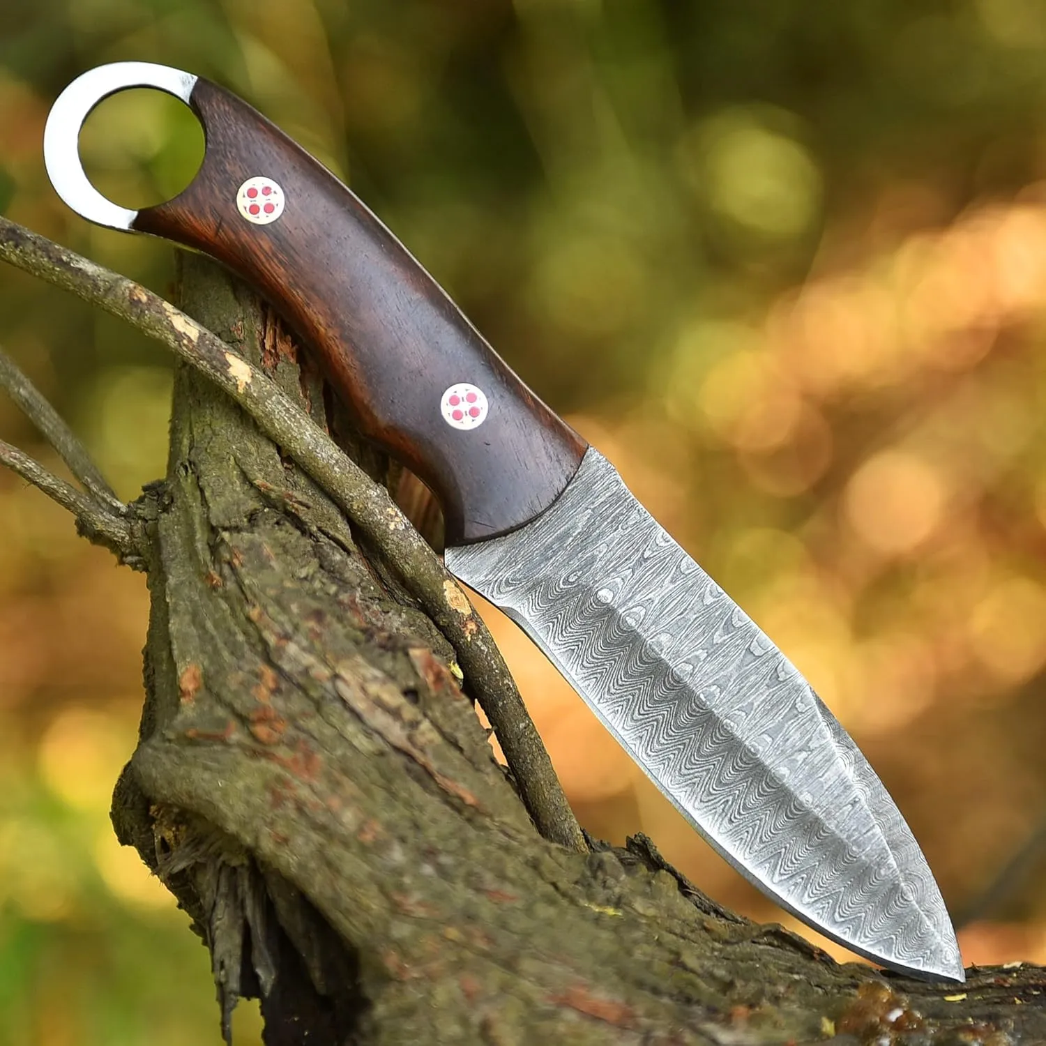 Custom Handmade Fixed Blade Hunting Knife - 9 Inch hand Forged Full Tang Knives For Hunting, Outdoor Camping, Hiking, Fishing, Bushcraft Knives With Leather Sheath. (Damascus - 1)